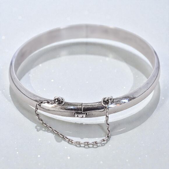 Vintage 925 Silver Bangle Safety Chain Stackable 6mm Secure Closure - Picture 2 of 7
